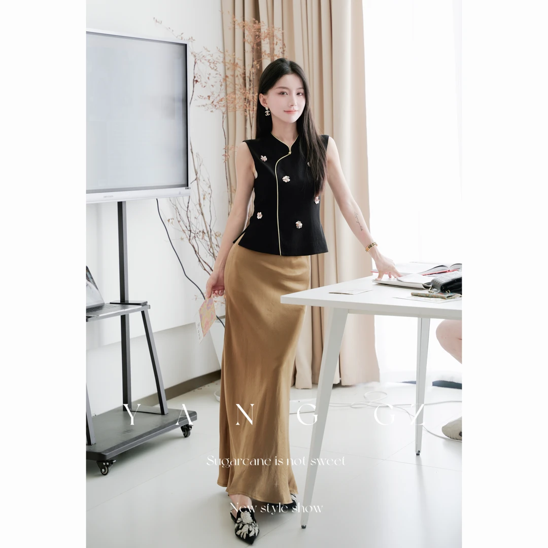 YANG GZ【Q幽兰】新款醋酸混纺素雅收腰无袖坎肩女 GZ5152SH602383