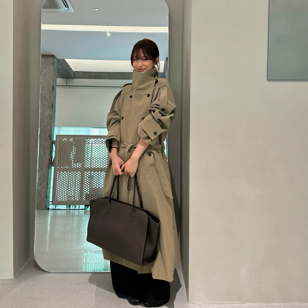 【TAOXI•桃玺】秋季复古简约翻领长款英伦风风衣配腰带时尚百搭