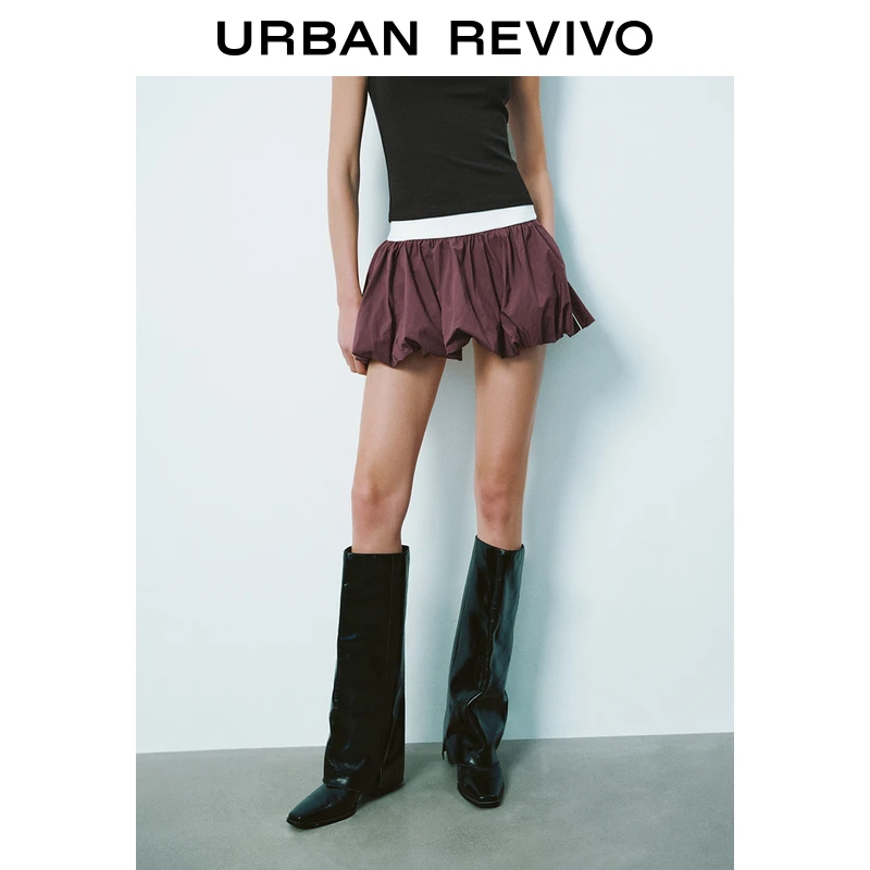 UR2025秋季新款女装休闲运动风撞色拼接腰头半裙UYV550010