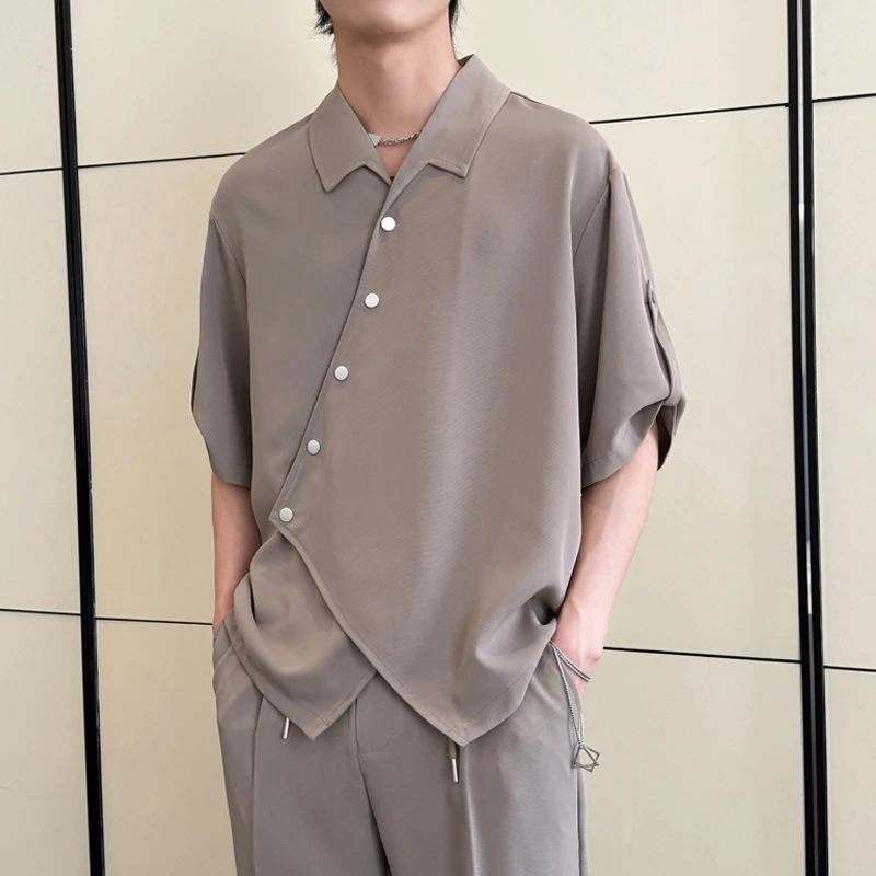 男款垂感冰丝高级感短袖衬衫2025新款痞帅洋气休闲半袖中袖衬衣潮