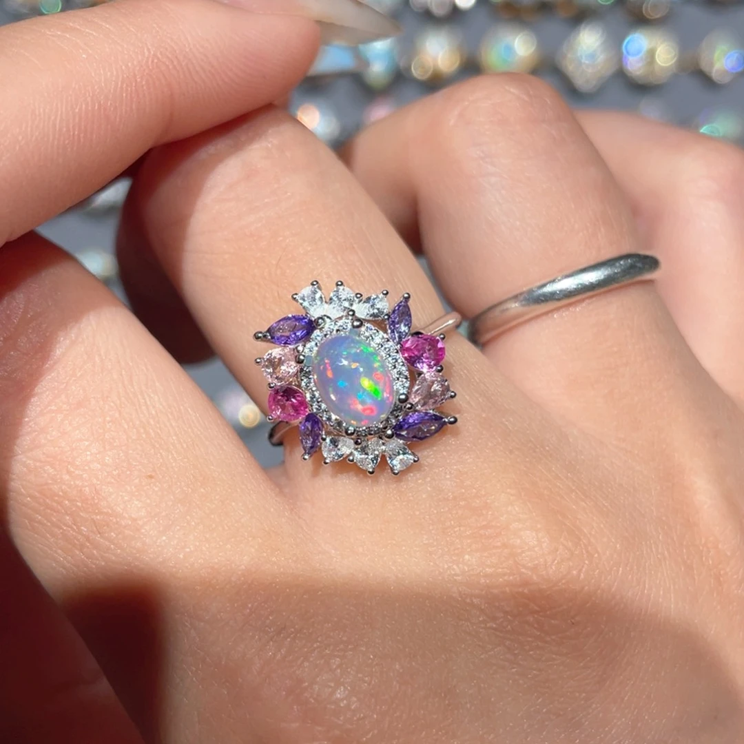 欧泊银S925镶嵌欧泊戒指