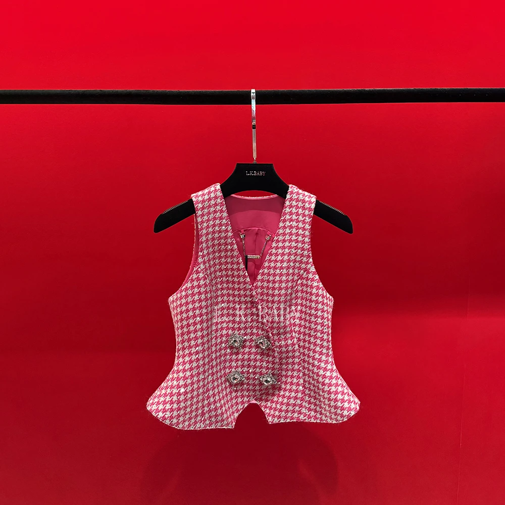 【L.K.BABY】怦然心动A  法式名媛千金「千鸟格纹」镶钻香香背心马甲