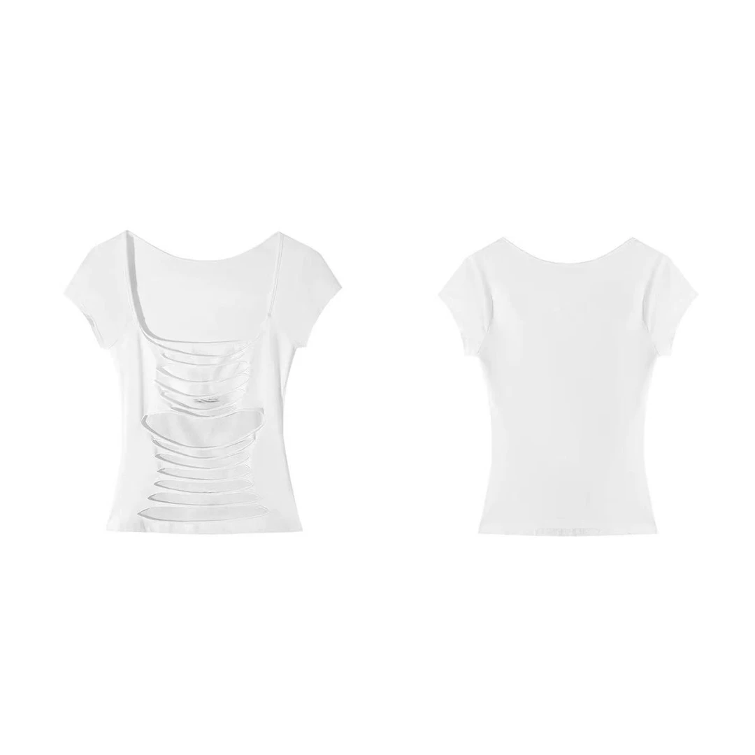 视觉镂空 方领上衣