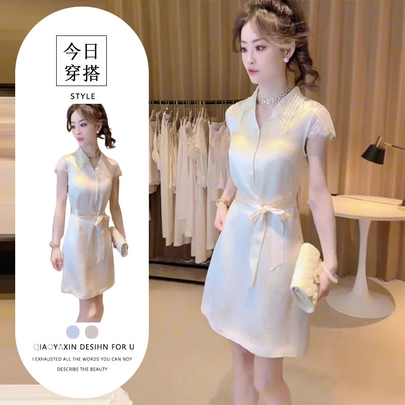 洋气小个子穿搭气质女装连衣裙2025夏季时尚百搭中长款蕾丝袖裙子