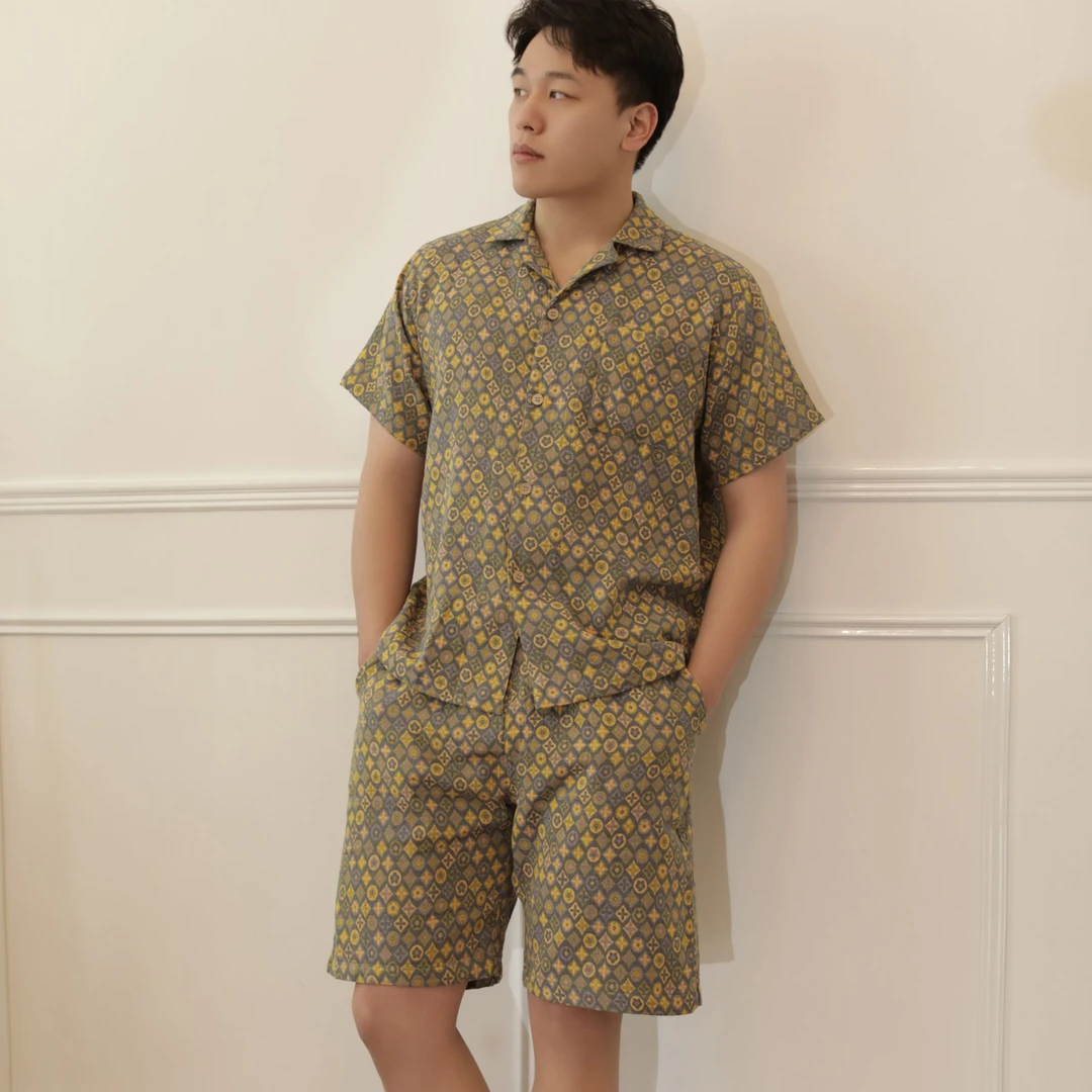 【家居套装】梵欧双层纱家居服短袖短裤男女同款