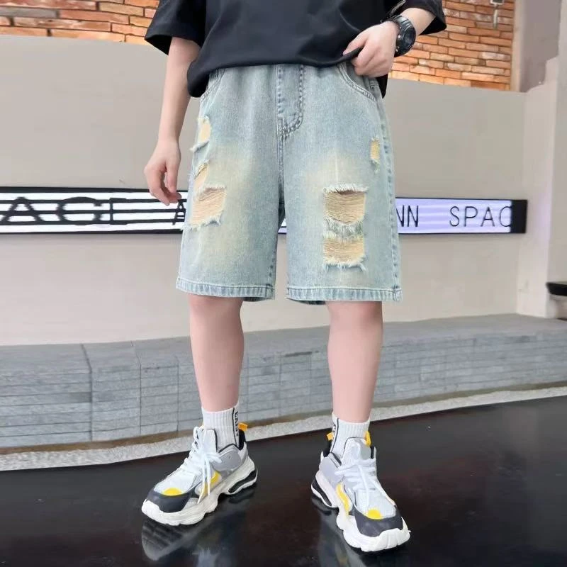 502723童装男童牛仔裤五分裤2025夏季宝宝韩版潮酷洋气男孩牛仔裤