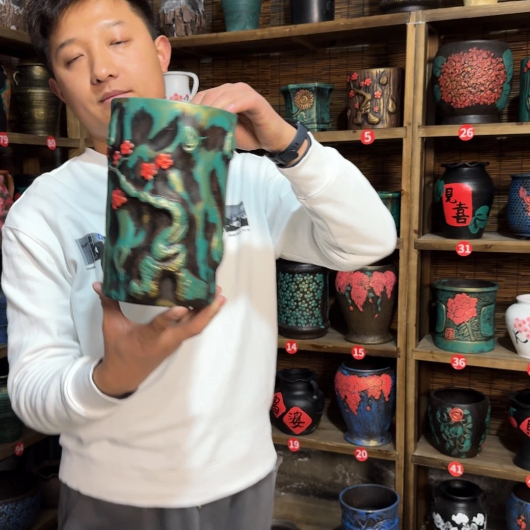 带孔高端浮雕花盆高度口径24-15