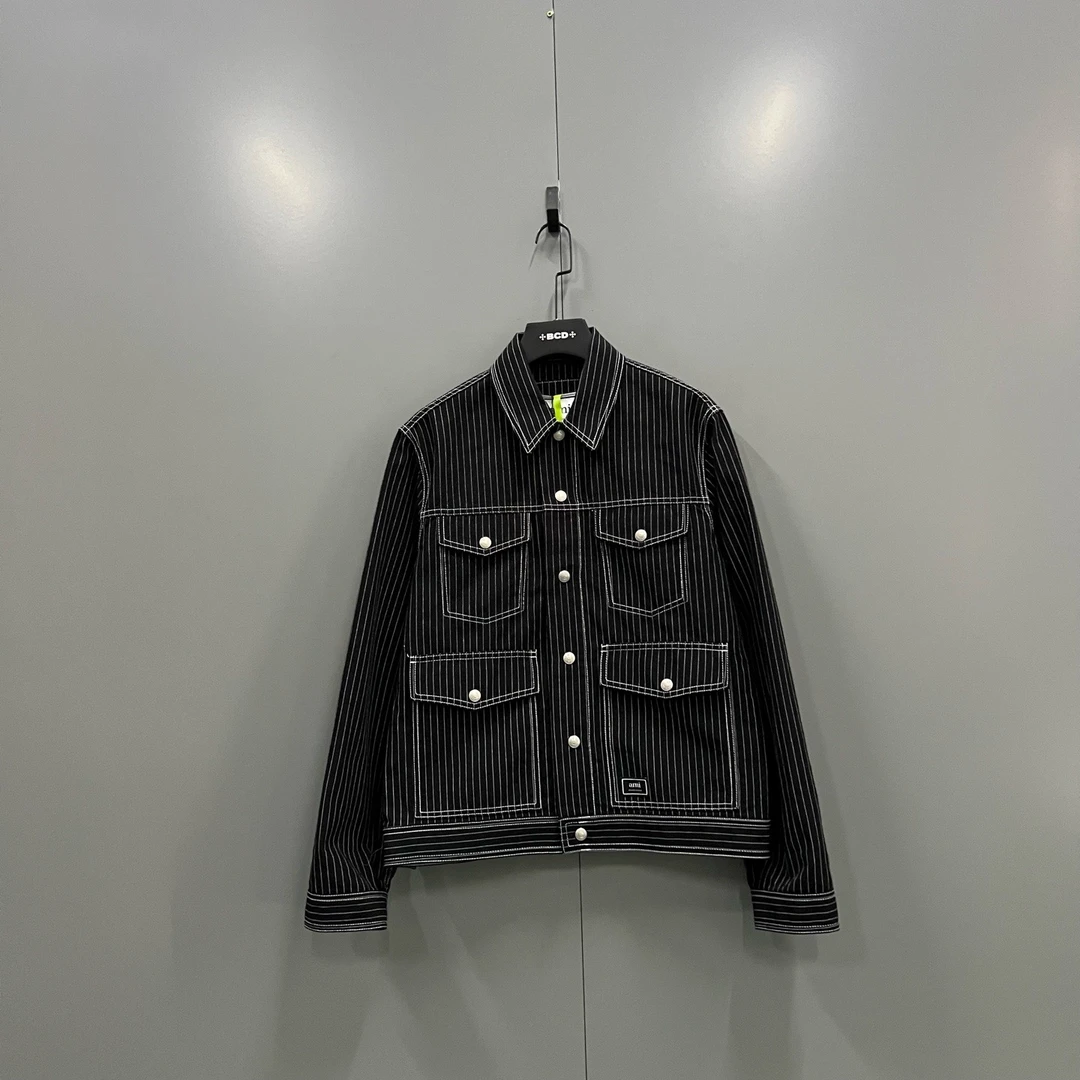 99新 maje q63 AMIPARIS ami 黑色条纹牛仔外套 M码/jc606120