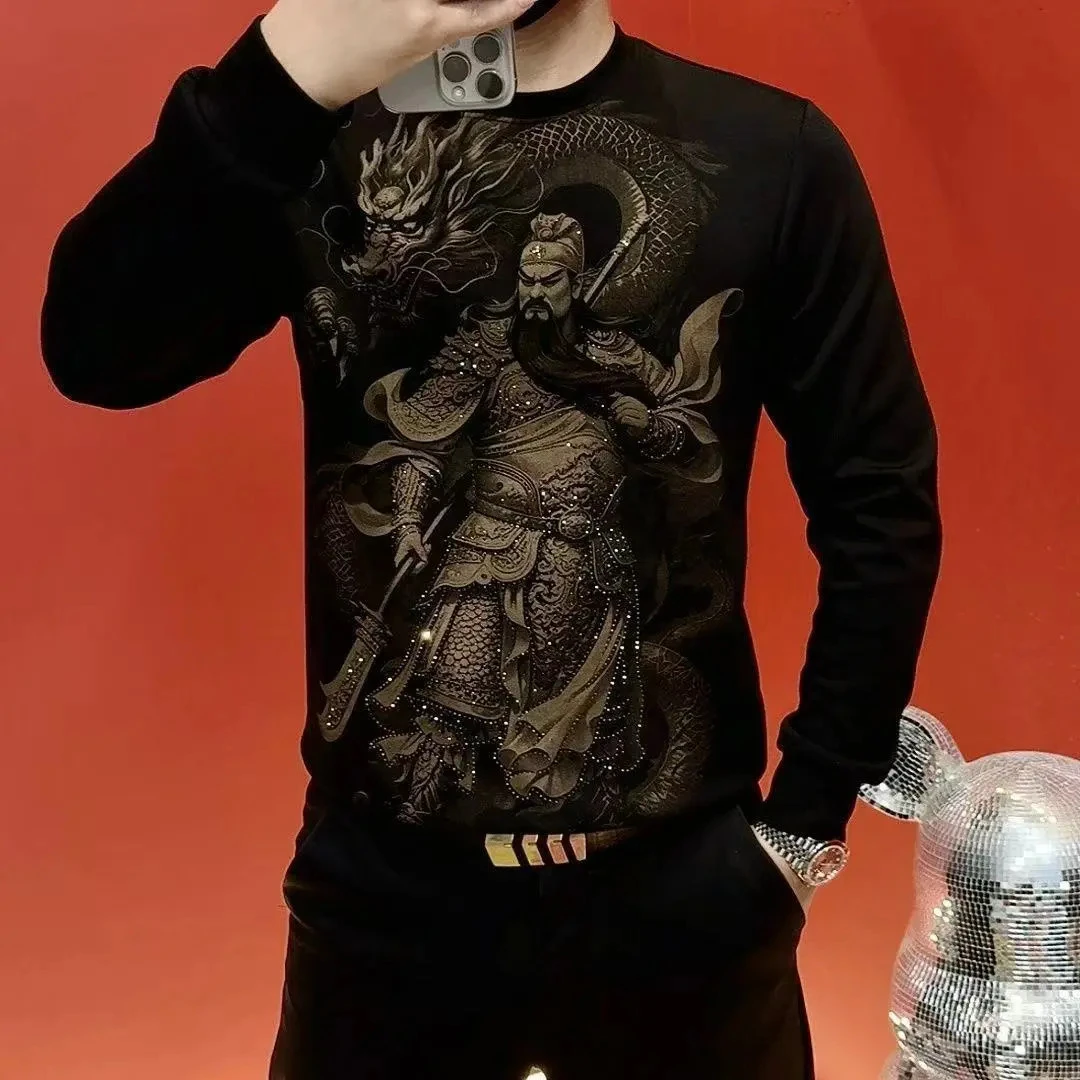 加绒加厚高档霸气百搭潮流圆领休闲卫衣个性抗寒蓄热高质感打底衫