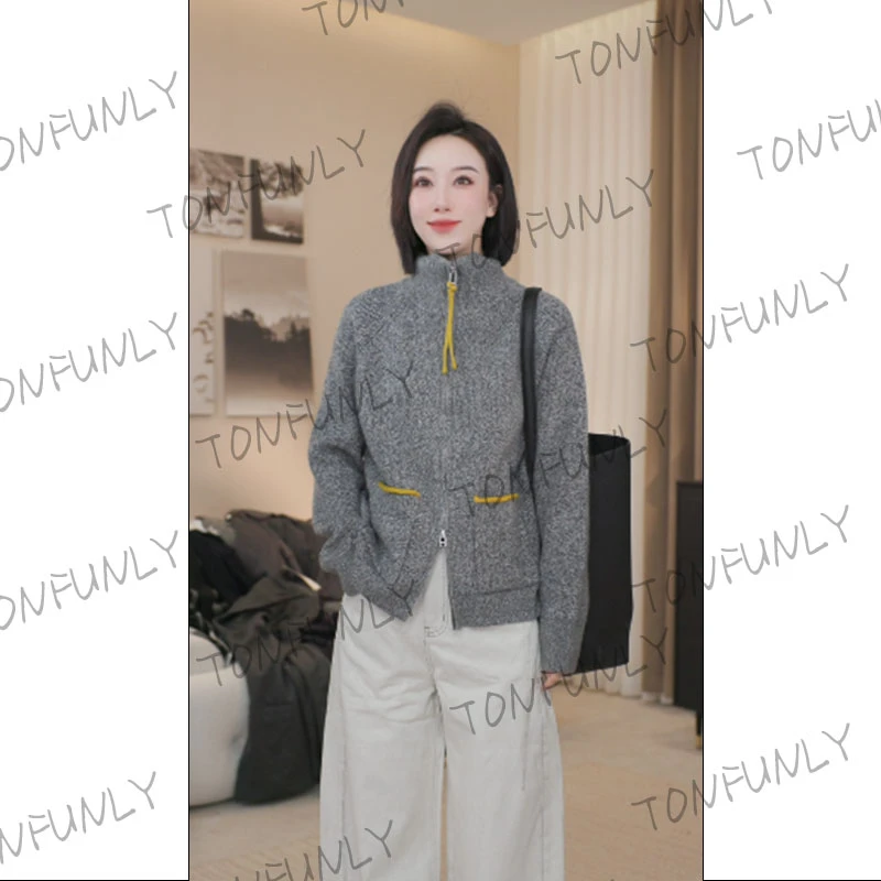 [TONFUNLY]拉链款开衫新款毛衣复古时尚百搭毛衣外套