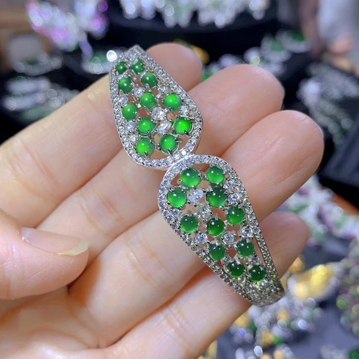 翡翠戒指银S925镶嵌天然翡翠