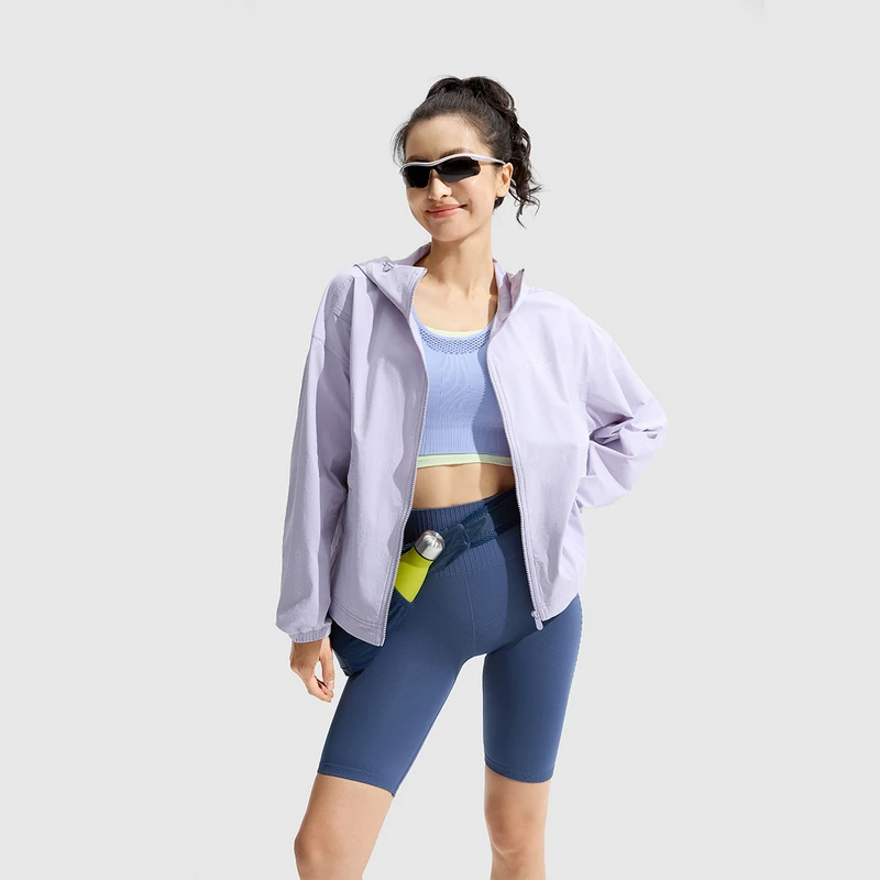 【防风防泼水防晒】李宁健身系列女子宽松休闲连帽运动风衣AFDU942