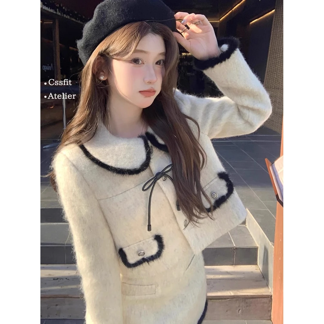 长袖女装千金风时尚套装套装甜美短款气质秋冬针织宽松小香风