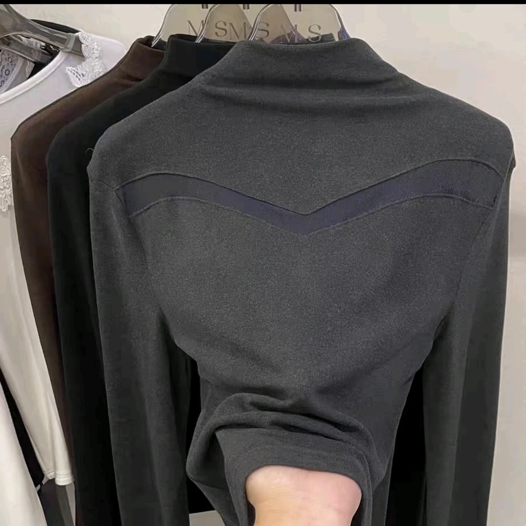 8831网纱拼接磨毛长袖打底衫（衣长56左右）
