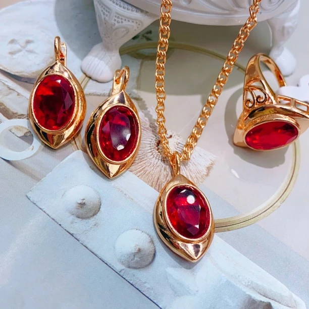 合金玻璃耳饰 yenglik玫瑰金色三件套时尚洋气妈妈款116号