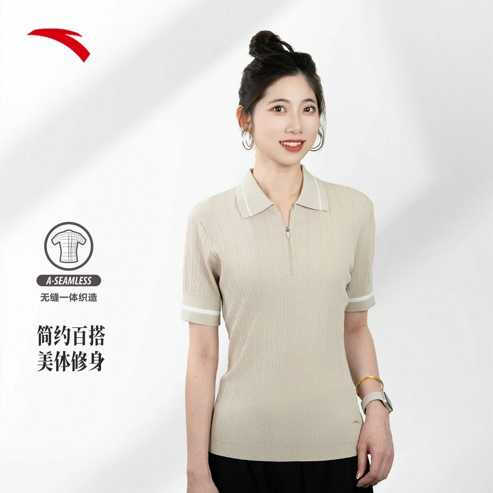 安踏运动按压休闲POLO衫女夏季新款网球短T学院风翻领短袖运动服