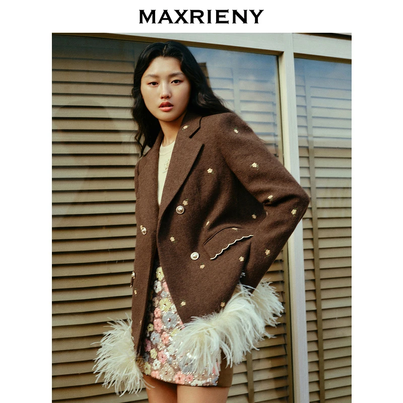MAXRIENY宫廷复古感绣花外套女24年冬