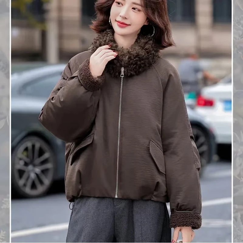 梦动  宽松型保暖短款棉服棉衣毛领休闲冬季百搭