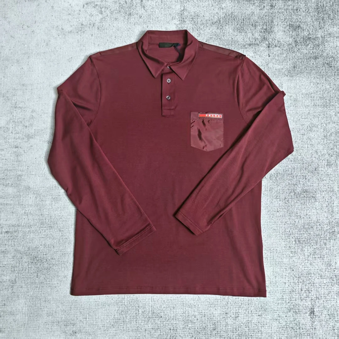 99新 Prada/普拉达 枣红色长袖polo衫/XL码/非专柜原吊