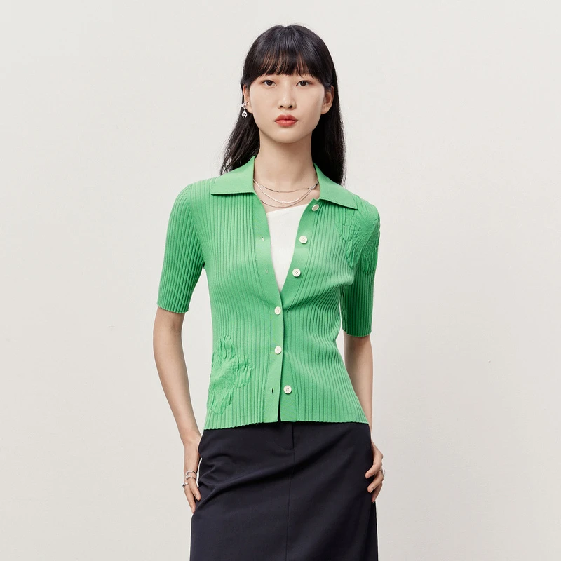 HPLY荷比俪夏季新款女罗纹修身Polo衫短袖针织衫HMD21650066
