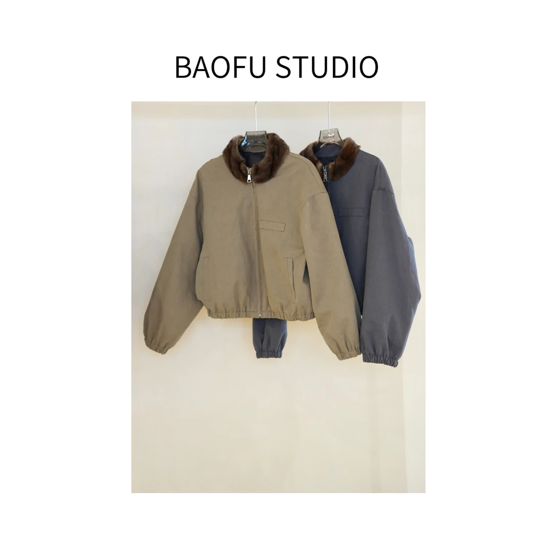 BAOFU studio｜貂领鹅绒夹克立领巴恩风短款外套羽绒服秋冬上衣
