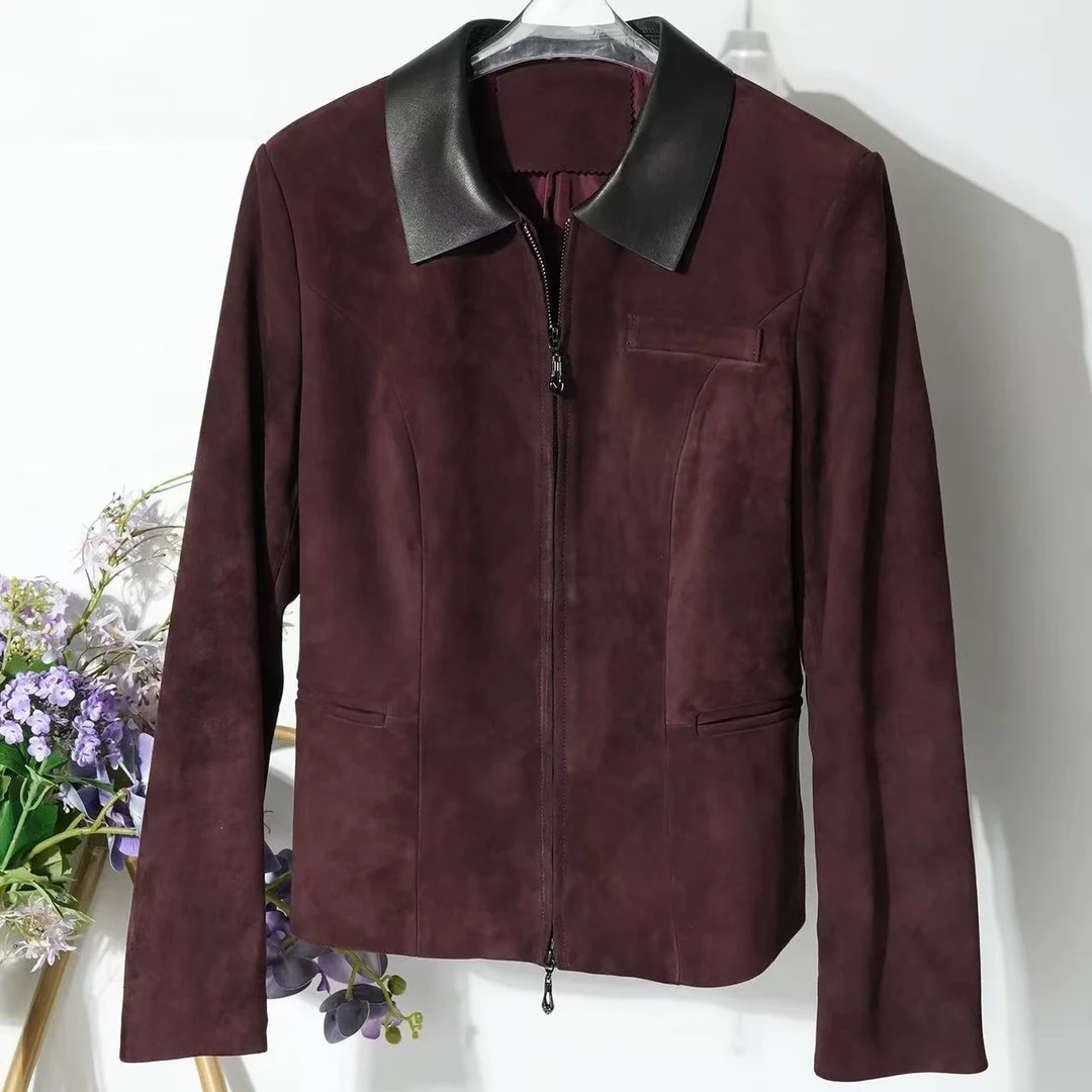 进口绒面真皮皮衣外套2025秋冬复古老钱绒面高级羊皮夹克通勤显瘦