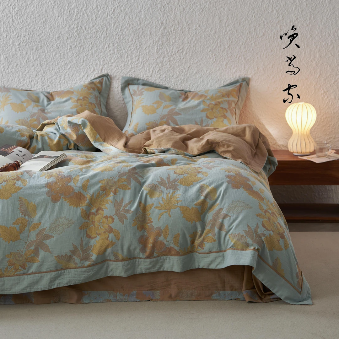 笑当家【秋棠】限量款升级纱线全棉双层纱四件套加厚高档轻奢精梳