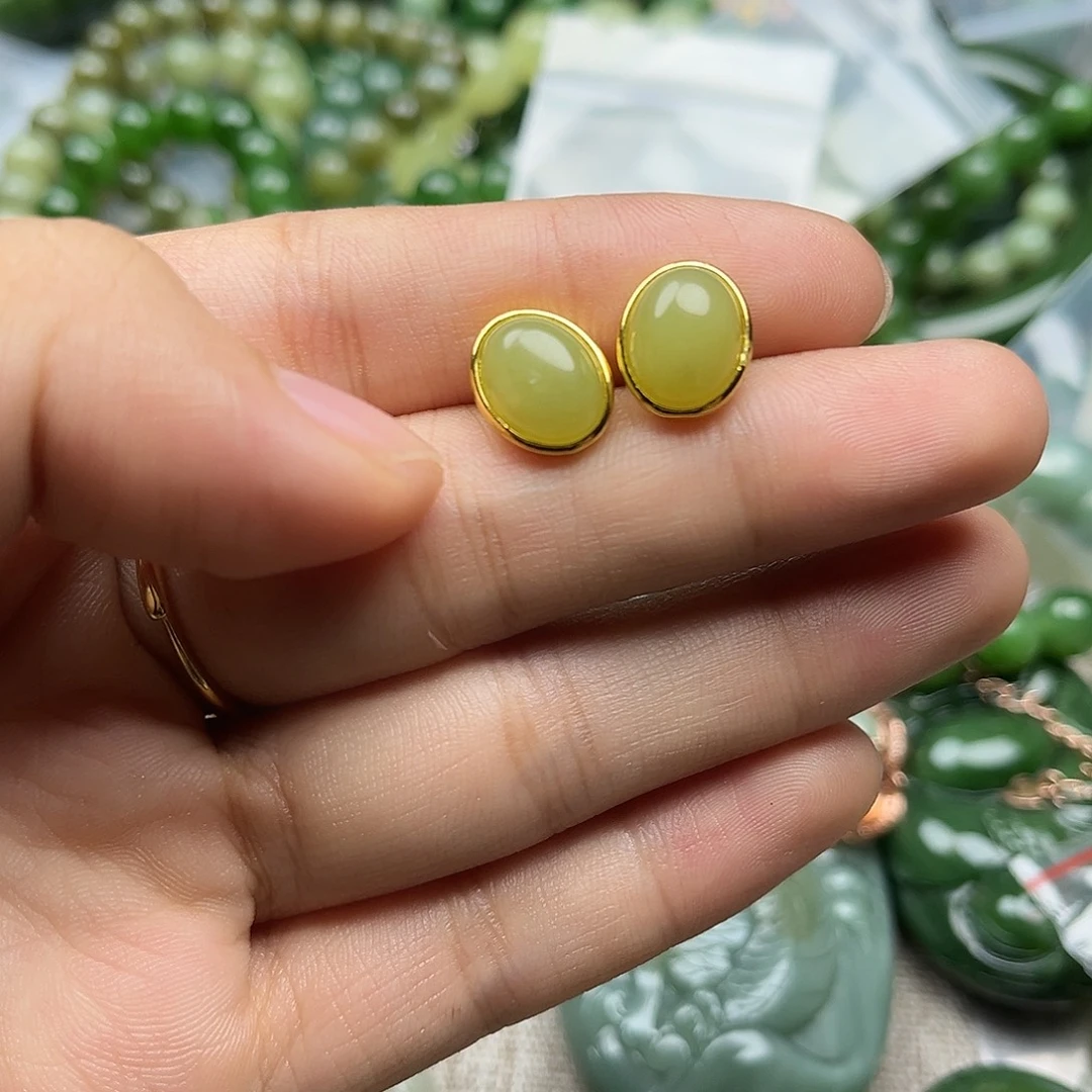 合金和田玉（黄玉）耳饰