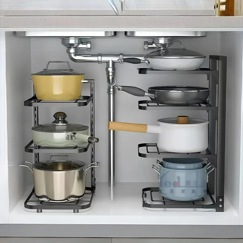 厨房置物架橱柜内柜子分层架家用免打孔多功能台面隔板锅具架锅架