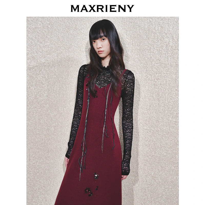 【蜜思仝】MAXRIENY法式复古高透蕾丝打底衫套头上衣