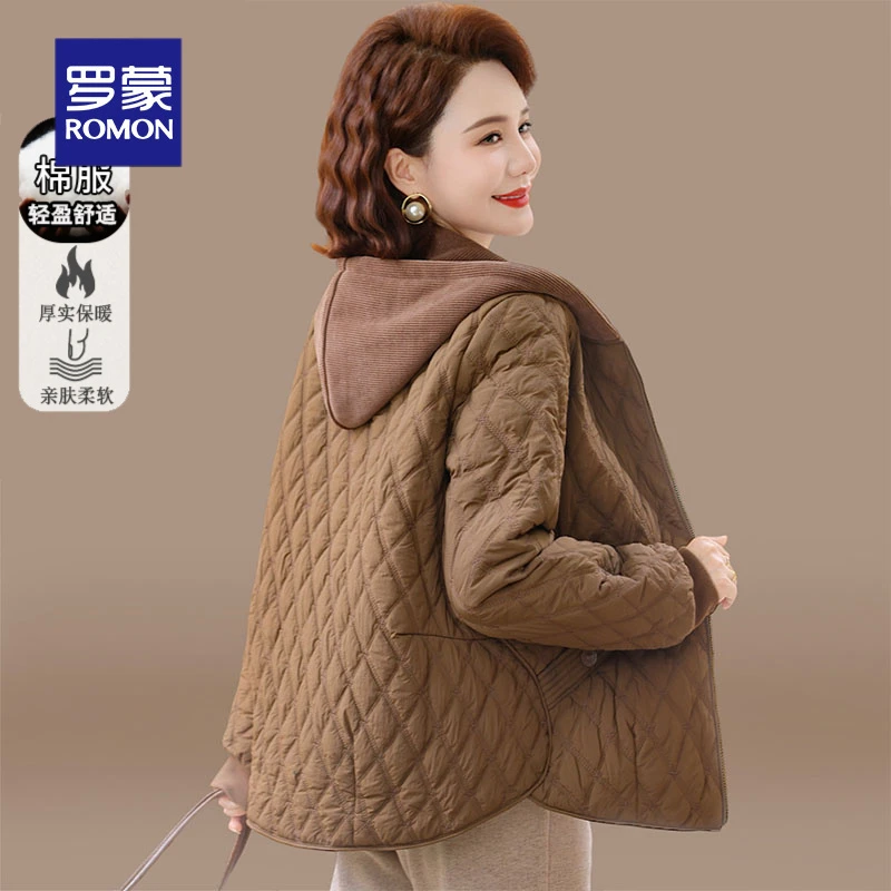 罗蒙洋气小个子妈妈秋冬装轻薄款棉衣外套时尚新款中老年女士棉服