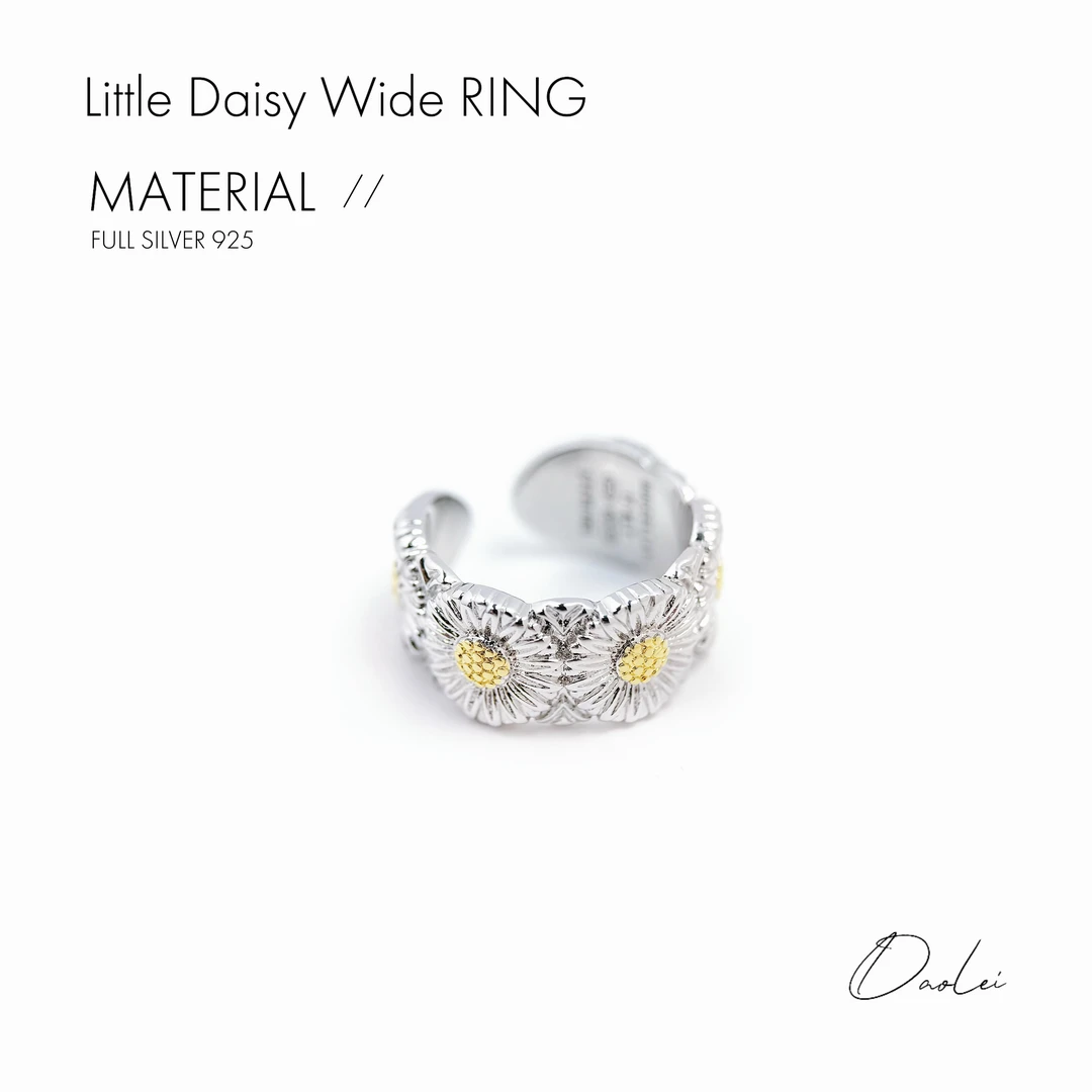 925银戒指 中古雏菊宽戒925银戒指意大利复古雕刻开口戒重工轻奢