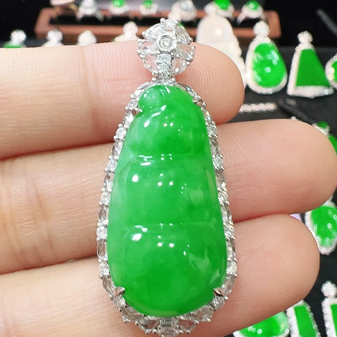 翡翠18K金镶嵌吊坠(不含链)