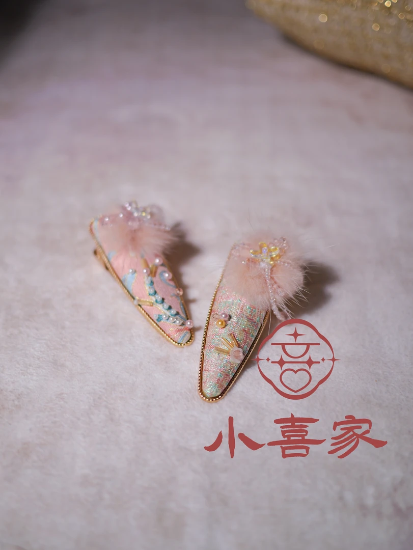 【小喜·裳欢喜】'仙女发夹'新中式名家宋锦手缝串珠发夹汉服