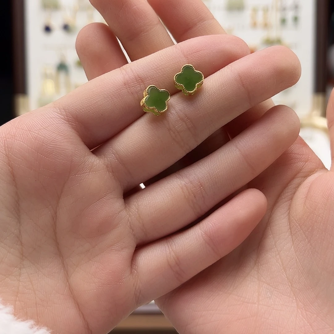 银S925镶嵌和田玉耳饰