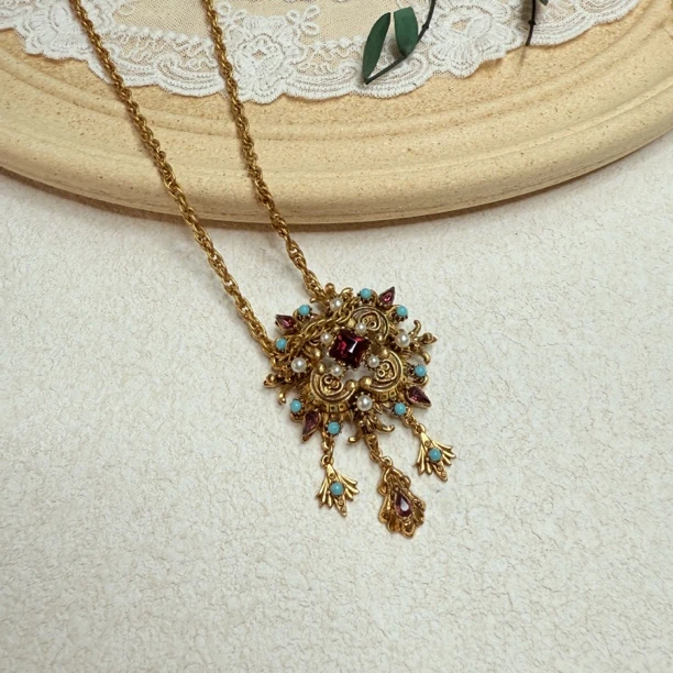 铜合金合成锆石项链 【六六中古】孤品复古宫廷风项链th5503