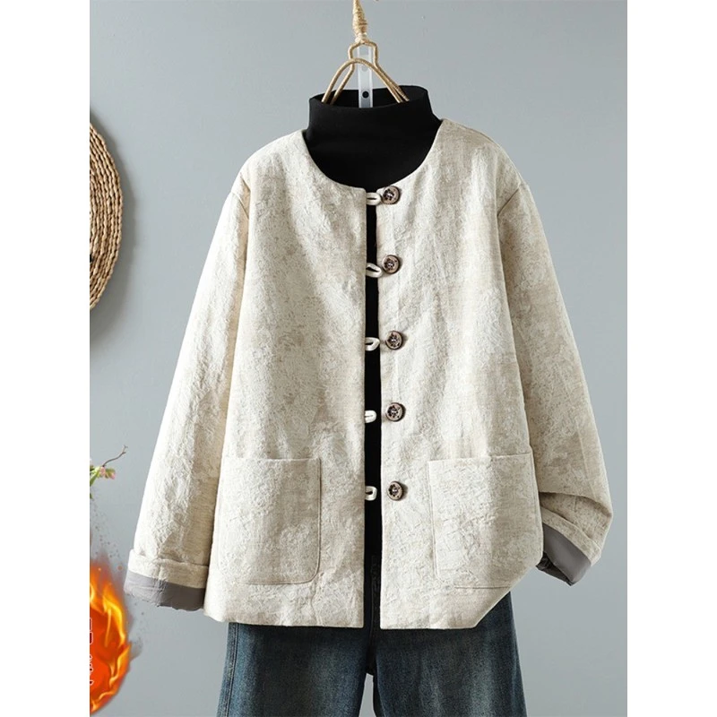 COS MOCO UR正品新中国风复古亚麻提花圆领棉质外套为妇女冬季优