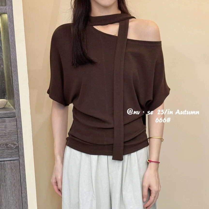 EC2025春季新款韩系百搭显瘦气质圆领短袖上衣TX666