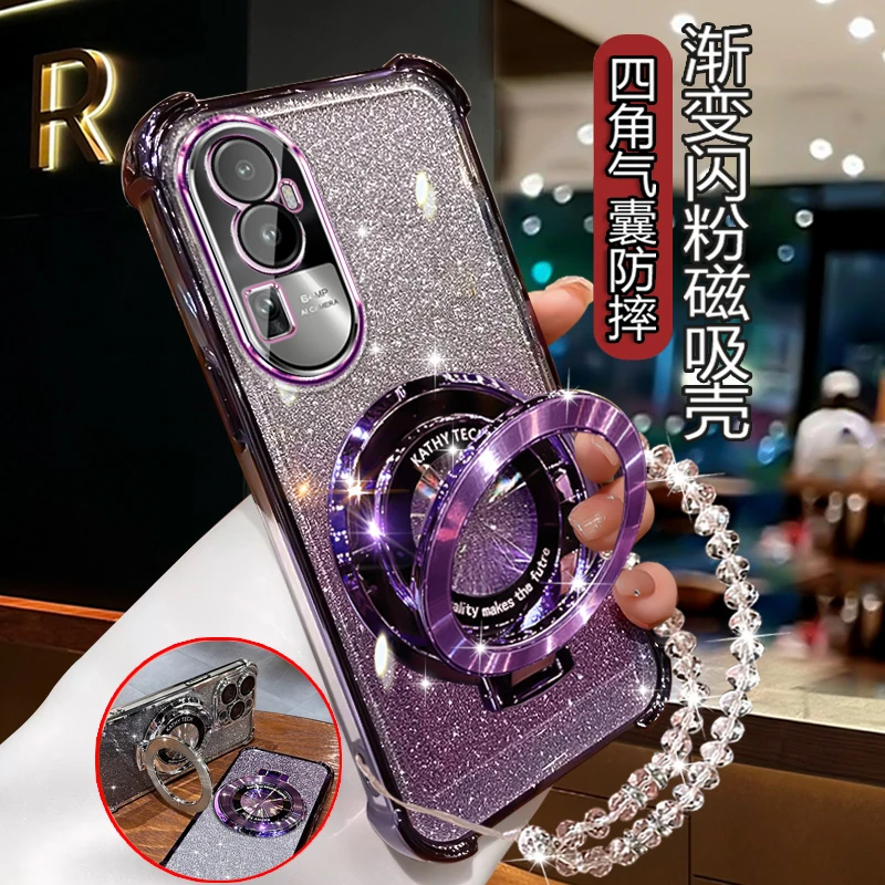 适用OPPOReno10曲屏手机壳PHW110防摔四角气囊reno10 pro闪粉软壳