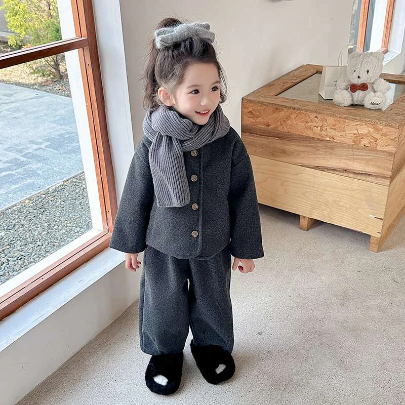 法国女童秋冬套装儿童秋装深秋毛呢外套2025新款小女孩洋气时髦衣