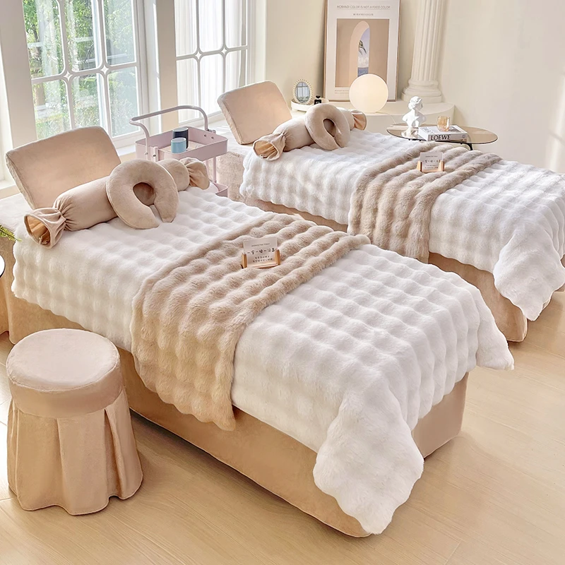 2025网红美容床罩四件套高档泡泡绒美容院按摩头疗专用带洞可定做