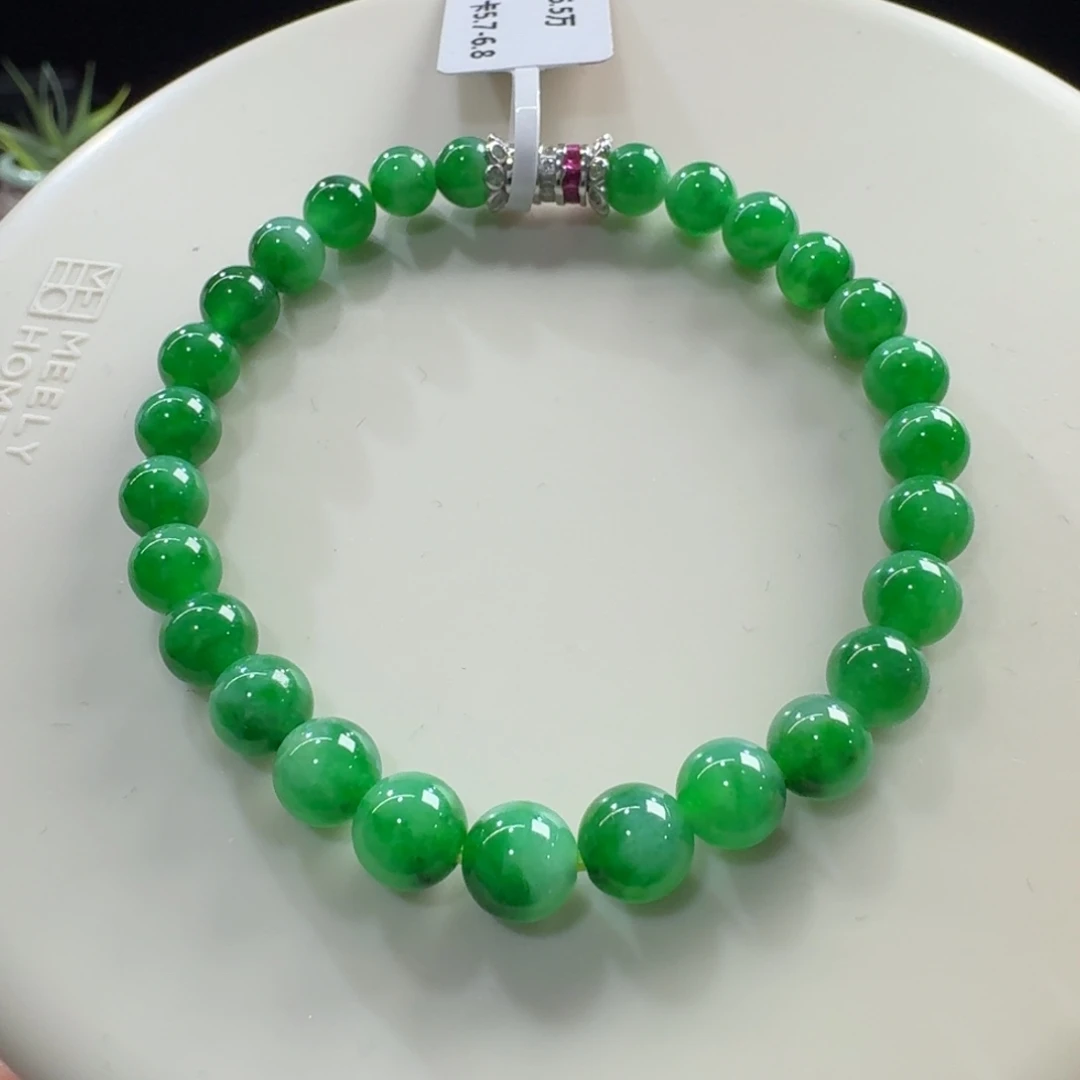 翡翠未镶嵌手链老坑绿，冰种阳绿飘花单圈5.7-6.8mm