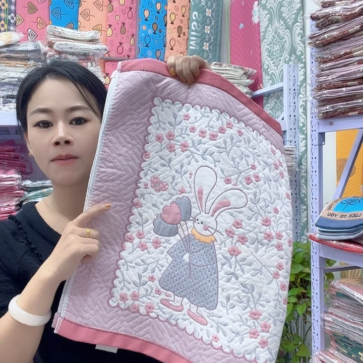 棉额粉色小花兔纯棉