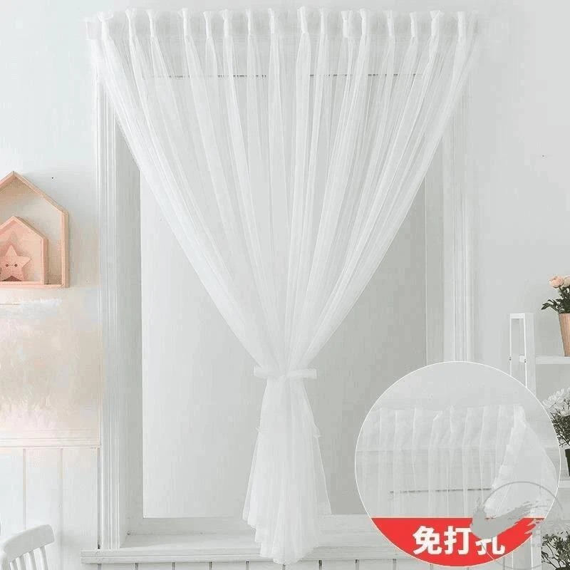 C2窗帘免打孔安装魔术贴粘贴飘窗阳台短款窗纱防蚊自粘纱帘门.202