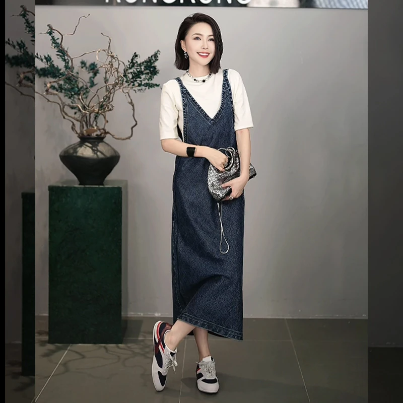 溶溶【酷飒型格】RONGRONG 法式纯欲牛仔中长小个子背带裙C-A208187