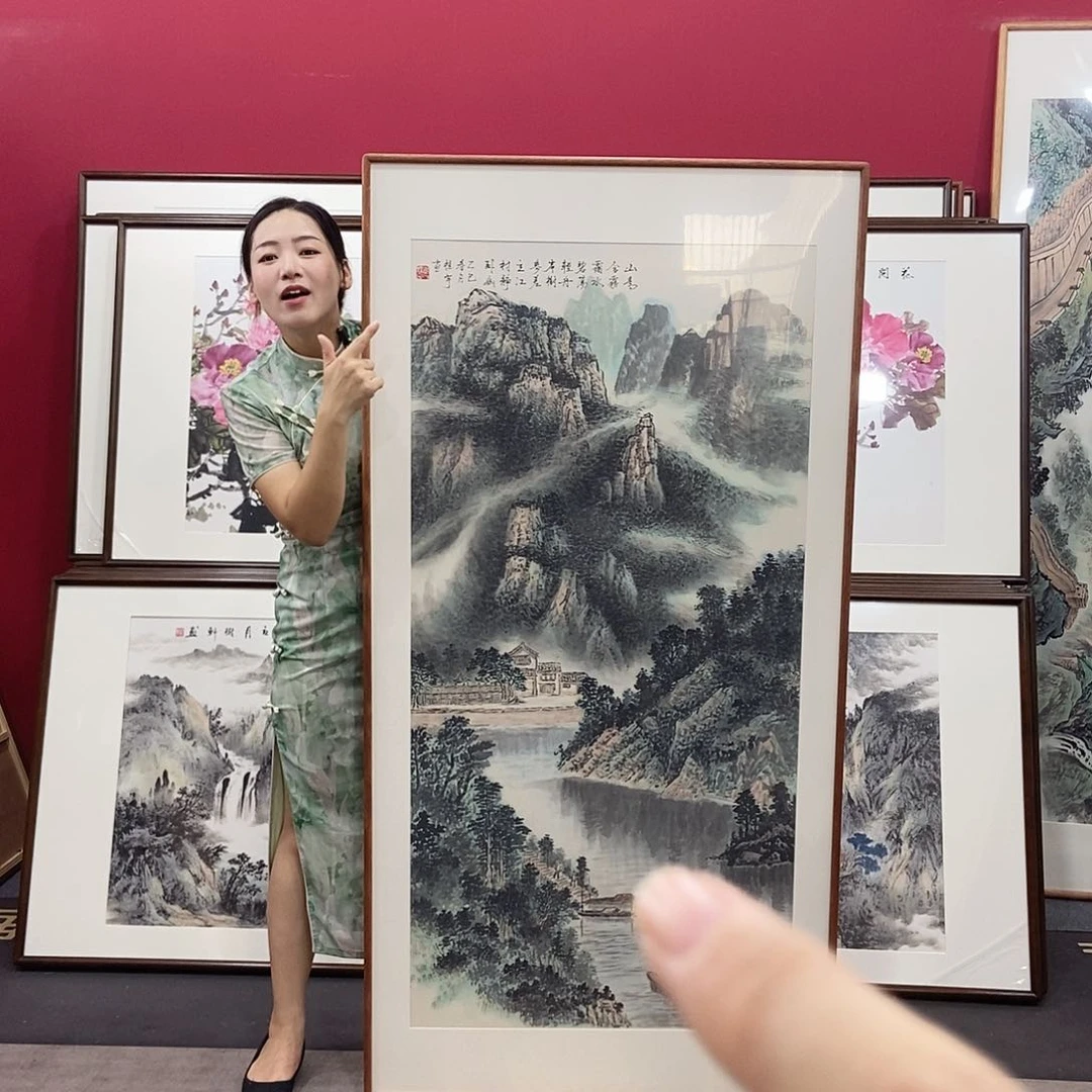 国画手绘带框包邮