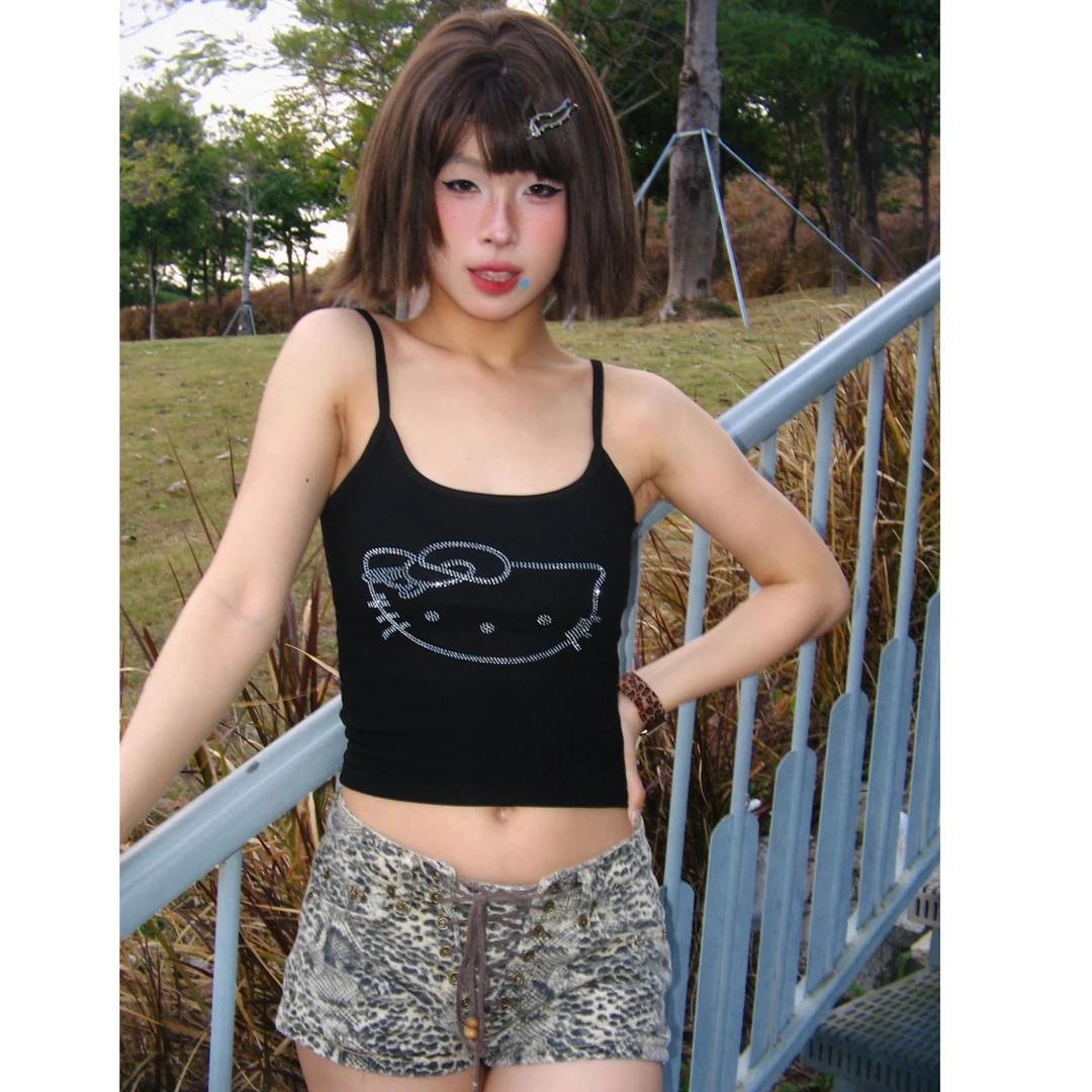 hellokitty烫钻可爱y2k吊带背心夏季外穿女装修身带胸垫内搭上衣