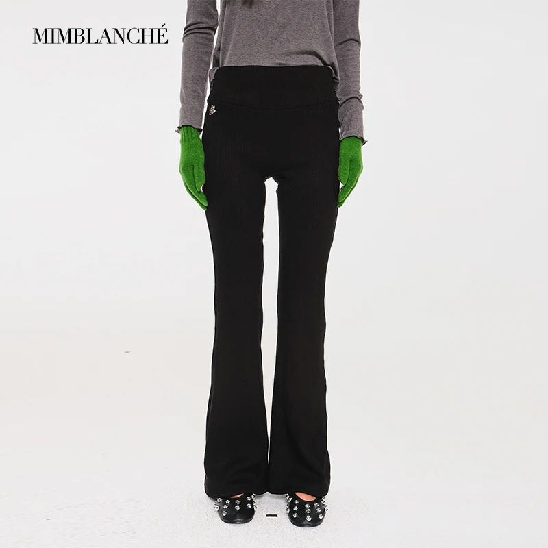 MIMBLANCHE高腰弹力修身加绒喇叭休闲裤女显瘦