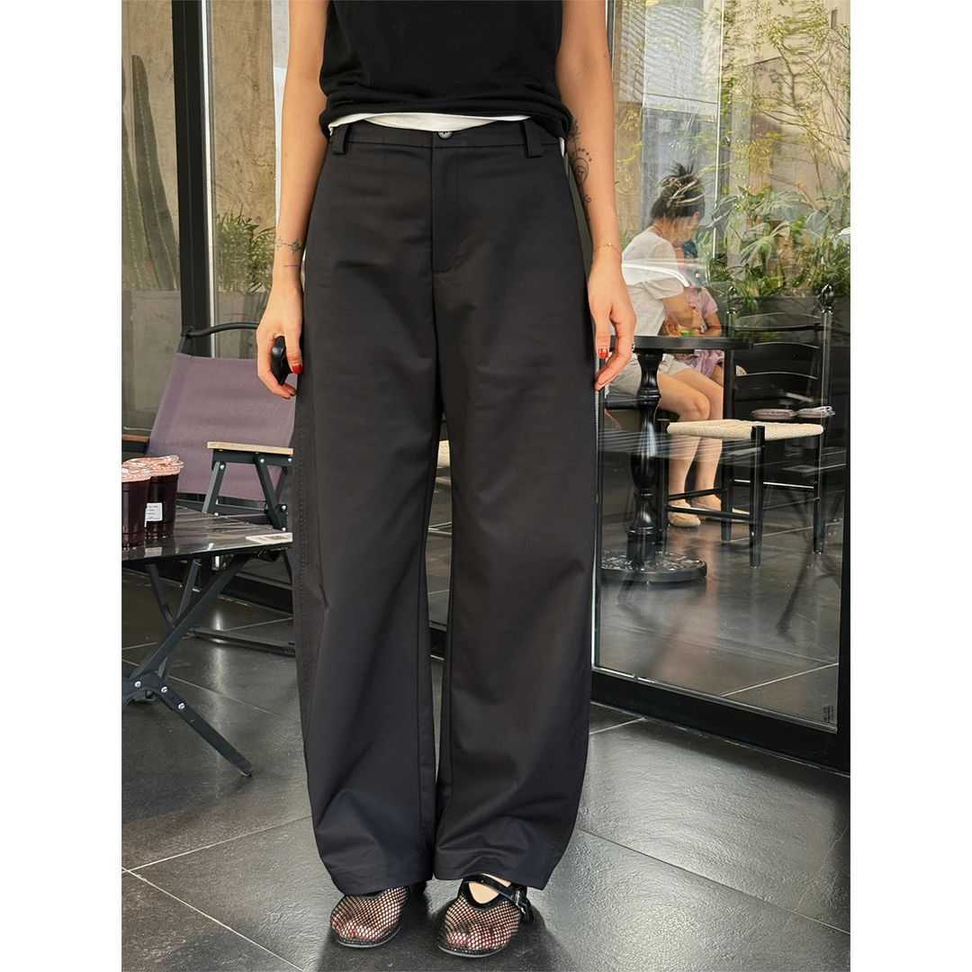 LANGQING 黑色宽松直筒女新款秋装小个子垂感镰刀长裤45805#