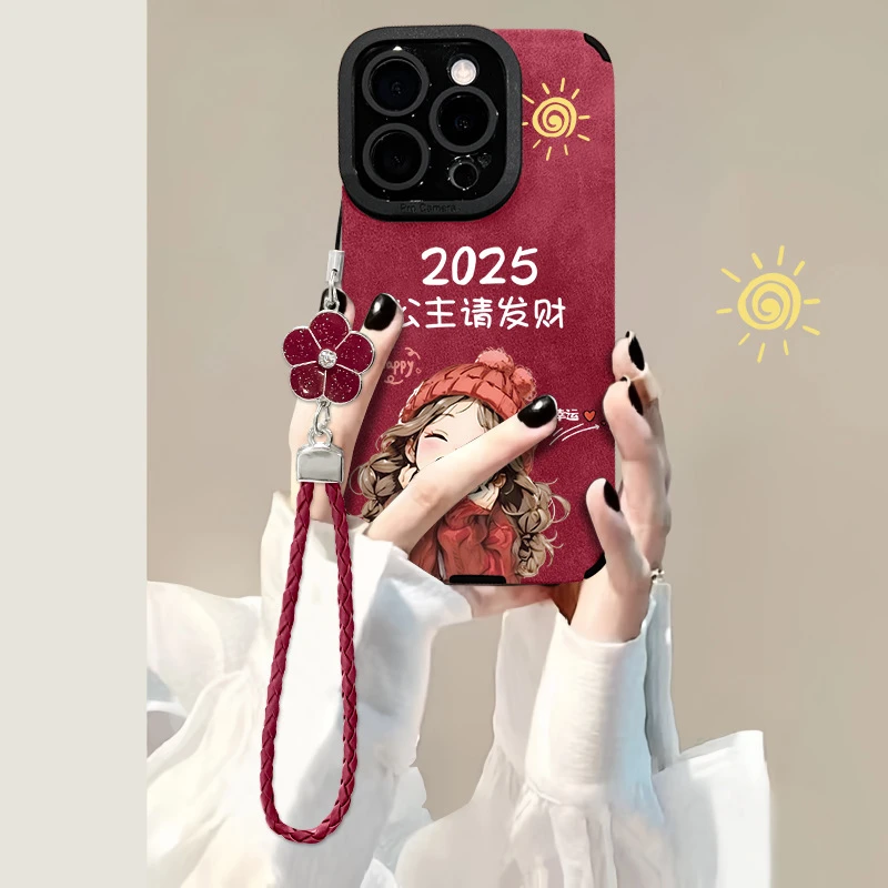 2025公主请发财适用苹果16pro手机壳15精孔翻毛皮14硅胶防摔13/12
